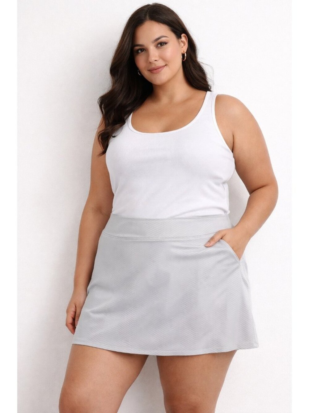 Sigrid Olsen Skort XL White Chevron Textured Golf Tennis Skirt Stretch Preppy